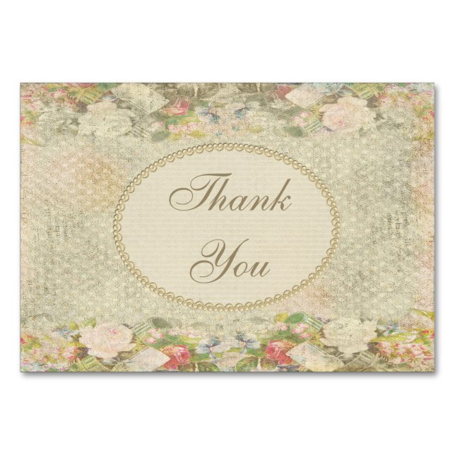 Pearls & Snöre Shabby chic Flowers Tack Bordsnummer (Framsidan)