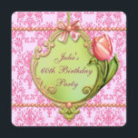 Pearls Tulips Rosa Damask Womans valfritt nummer Inbjudningar<br><div class="desc">Elegant rosa damm, rosa tulpaner och pärlkvinnor, oavsett antal födelsedagsfest inbjudan. Lägg till dina detaljer i början och i bakgrunden genom att helt enkelt lägga till din händelseinformation, teckensnitt stil, storlek & färg och text. Observera att alla inbjudningssymboler som du hittar på Zazzle är tryckta på platta pappra lagrar utan...</div>