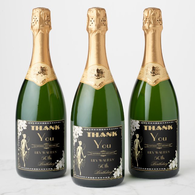 Pearls White Blommigt Art Deco Gatsby 20-årsjubile (Flaskor)