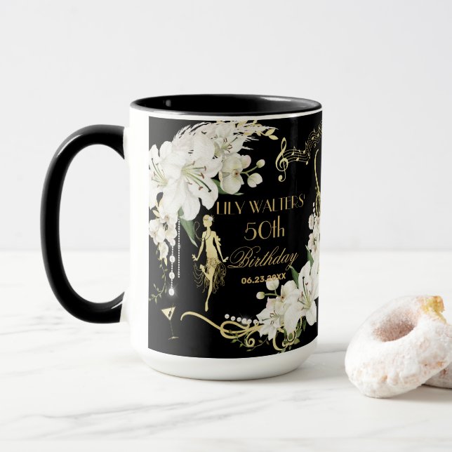 Pearls White Blommigt Art Deco Gatsby 20-årsjubile Mugg (Med munk)