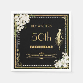 Pearls White Blommigt Art Deco Gatsby 20-årsjubile Pappersservett