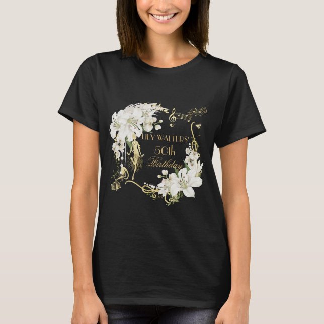 Pearls White Blommigt Art Deco Gatsby 20-årsjubile T Shirt (Framsida)