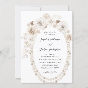 Pearls & White Blommigt Bröllop Inbjudningar