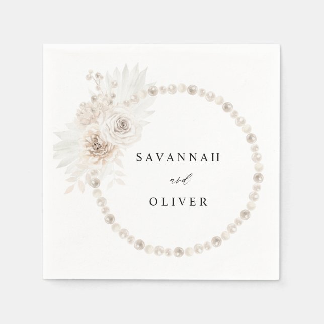 Pearls & White Blommigt Namn Napkins 2 Pappersservett (Framsidan)