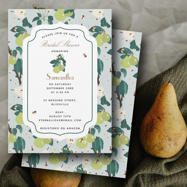 Pears Bees Botanical Blommigt Garden Möhippa Inbjudningar (Pears Bees Botanical Floral Garden Bridal Shower Invitation)