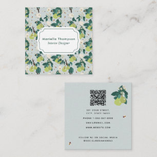 Pears Bees Botanical Blommigt Insida Designer Fyrkantigt Visitkort
