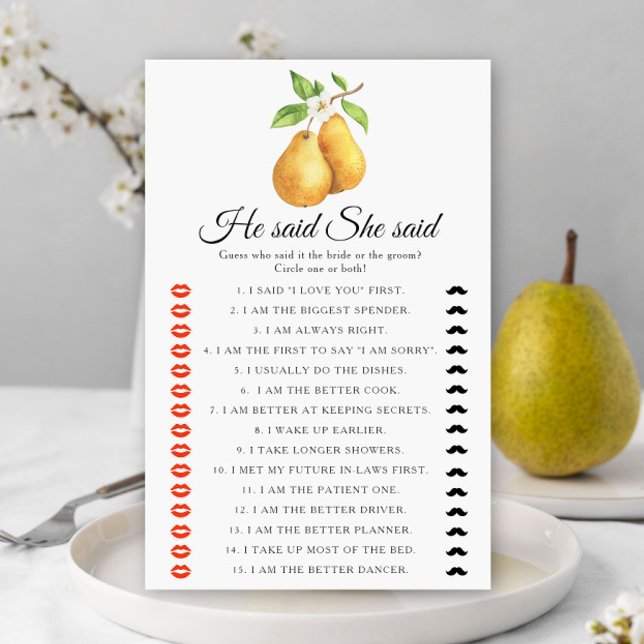 Pears Bridal shower He said she said game (Skapare uppladdad)