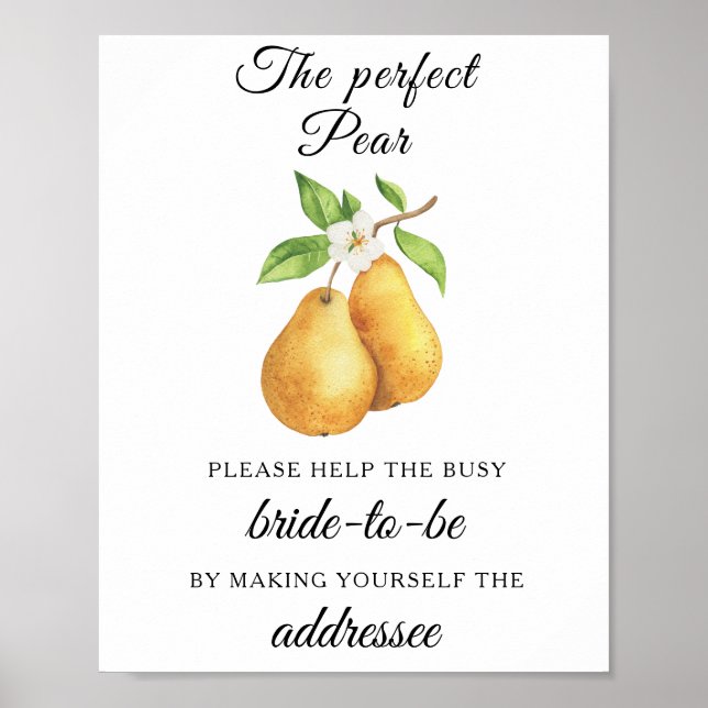 Pears bridal shower Help the busy bride Address Poster (Framsidan)