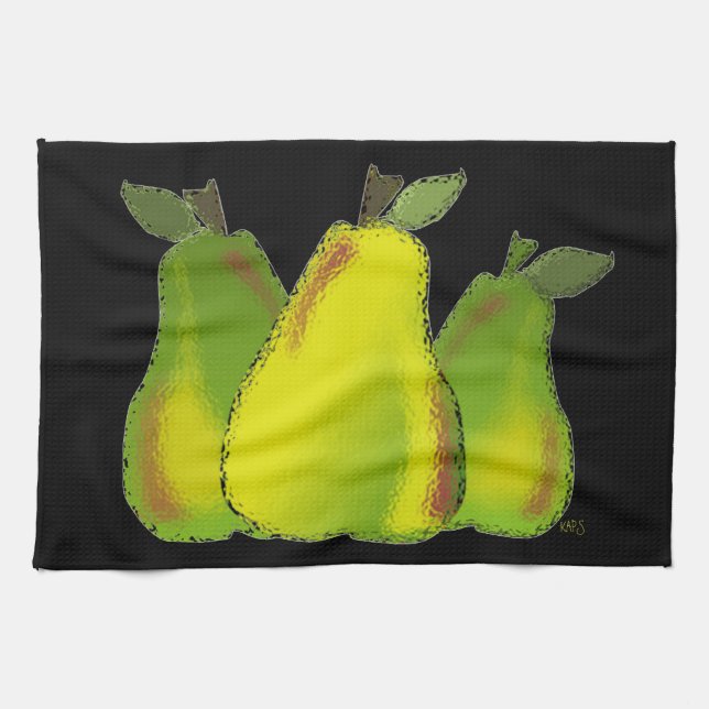 Pears Digital Art Black Background Kökshandduk (Horisontell)
