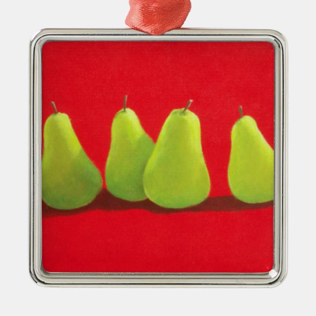 Pears på den röda trasan julgransprydnad metall (Framsidan)