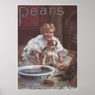 Pears Soap Girl Tvättar Hund Poster