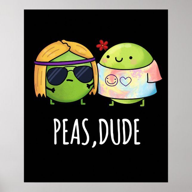 Peas Boy Funny Hippie Pea Pun Mörk BG Poster (Framsidan)
