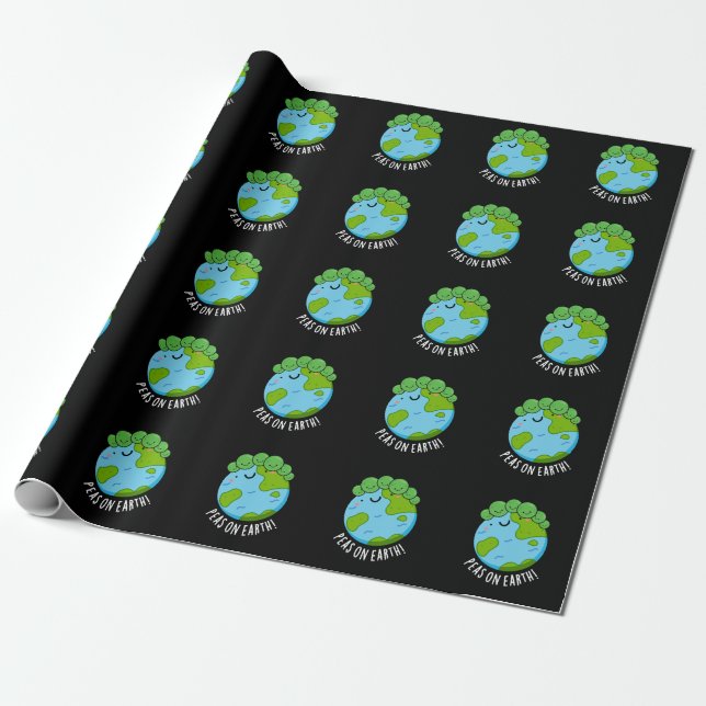 Peas on Earth Funny Veggie Peace Pun Mörk BG Presentpapper (Utrullad)
