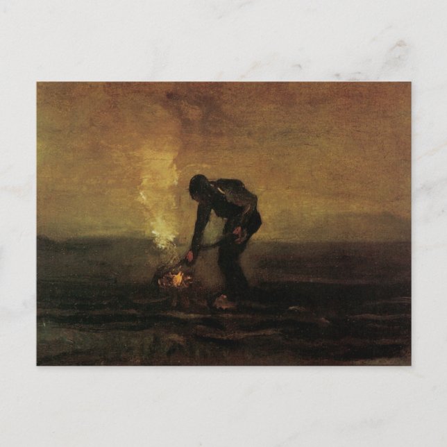 Peasant Burning Ogräs, Vincent van Gogh Vykort (Framsida)