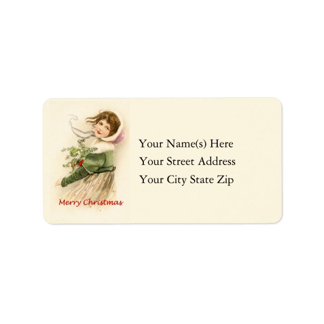 Peasant Girl vid jul Vintage Address Label Adressetikett (Framsidan)