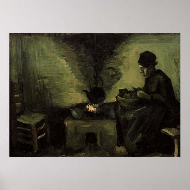 Peasant-kvinnan vid fireplace Vincent van Gogh Poster (Framsidan)