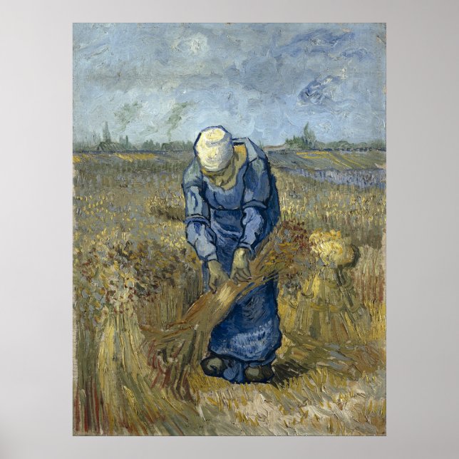 Peasant Woman Binding Sheaves av Vincent Van Gogh Poster (Framsidan)