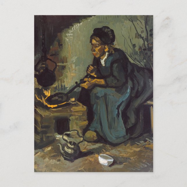 Peasant Woman Cooking by a Fireplace Vykort (Framsida)