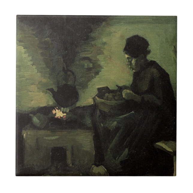 Peasant Woman, Fireplace, Vincent van Gogh Kakelplatta (Framsidan)