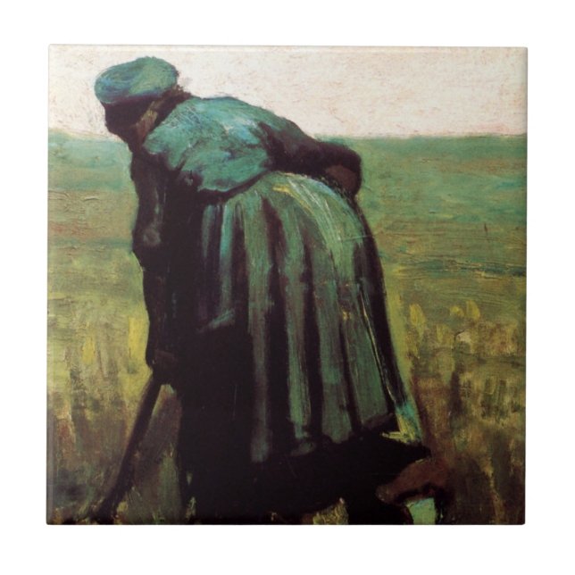 Peasant Woman Grävande av Vincent van Gogh Kakelplatta (Framsidan)