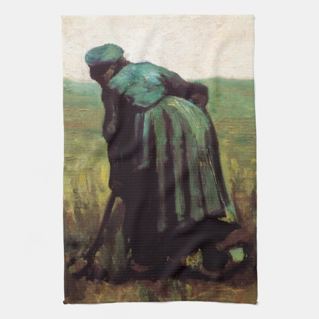 Peasant Woman Grävande av Vincent van Gogh Kökshandduk (Vertikal)