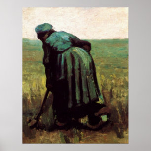 Peasant Woman Grävande av Vincent van Gogh Poster