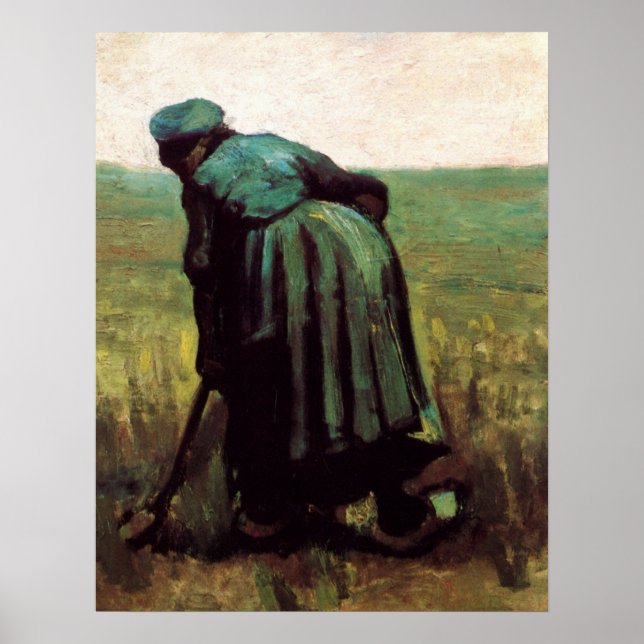 Peasant Woman Grävande av Vincent van Gogh Poster (Framsidan)