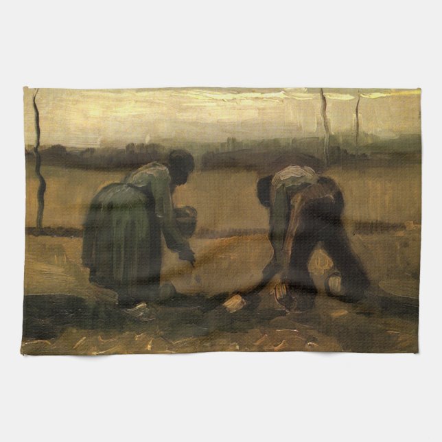 Peasant Woman Planting Potato av Vincent van Gogh Kökshandduk (Horisontell)