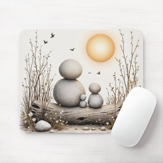 Pebble Family Sitta på en logg Musmatta (Med mus)