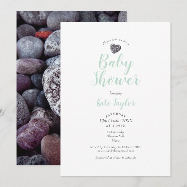 Pebble Heart Baby Shower/Sprinkle Inbjudningar (Fram/baksida)