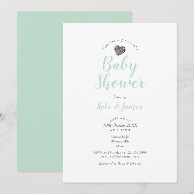 Pebble Heart Par Baby Shower / Sprinkle Inbjudningar (Fram/baksida)