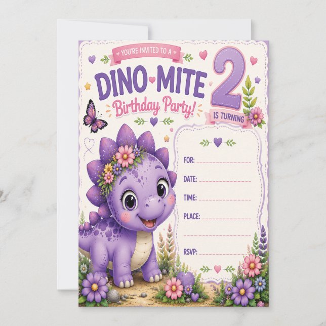 Pebbles' Dino-Mite 2-årsdag Inbjudningar (Framsida)