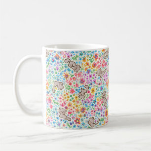Pebbles Whimsical Garden Grå Katt & Ljus Blommig Kaffemugg