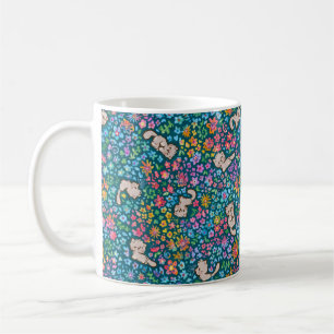 Pebbles Whimsical Garden Grå Katt & Ljus Blommig Kaffemugg