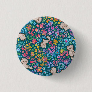 Pebbles Whimsical Garden Grå Katt & Ljus Blommig Knapp