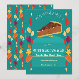 Pecan Paj Lämnar Teal Virtuell Thanksgiving Middag Inbjudningar