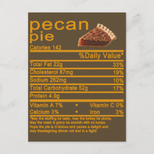 Pecan paj Nutrition Facts Thanksgiving tårta T-Shi Vykort
