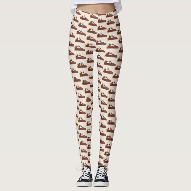Pecan Paj Tart Southern Food Slice Dessert Foodie Leggings (Framsida)