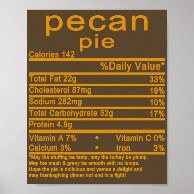 Pecan paj thanksgiving Näringsfaktor T-Shirt Poster (Framsidan)
