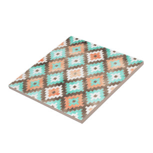 Pech Orange Turcos Aqua Grönt Tribe Art Kakelplatta