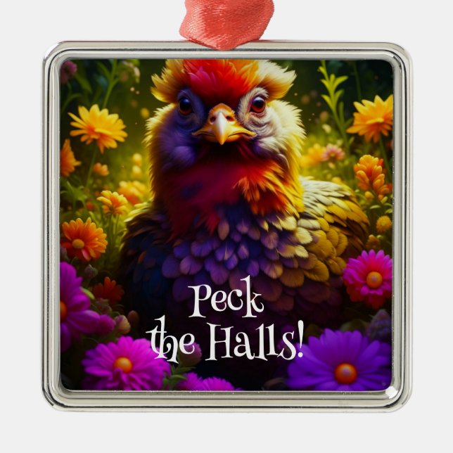 Peck Halls Chicken Pun | Julafton Julgransprydnad Metall (Framsidan)