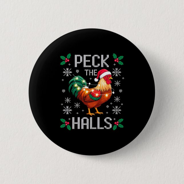 Peck The Halls Chicken Christmas Lights Snowflakes Knapp (Framsida)