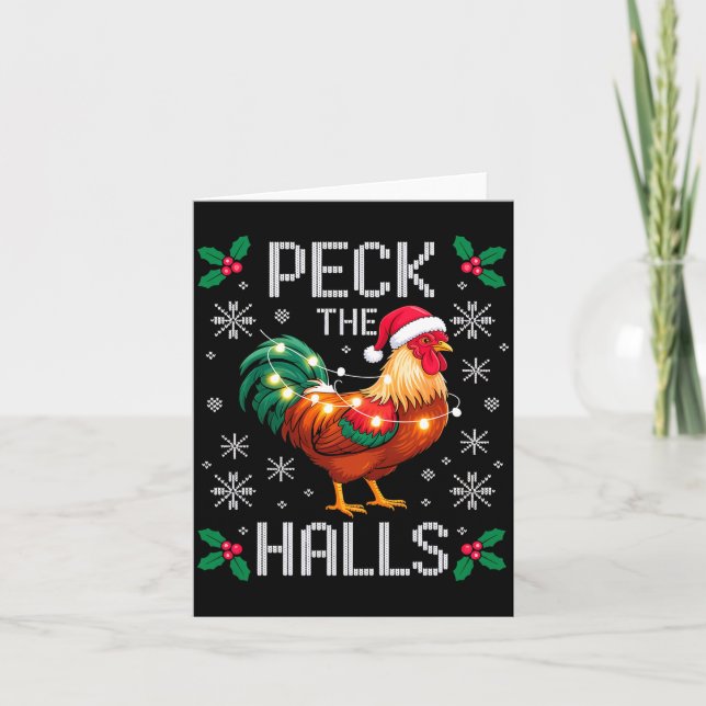 Peck The Halls Chicken Christmas Lights Snowflakes Kort (Framsida)