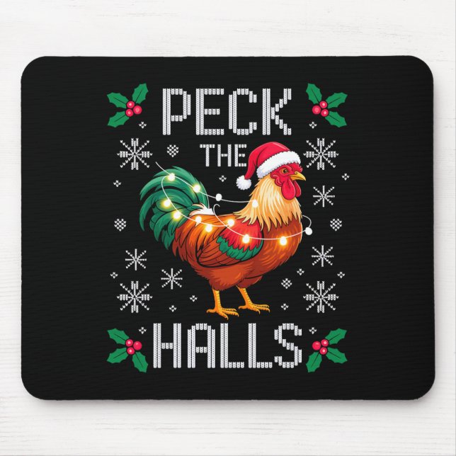 Peck The Halls Chicken Christmas Lights Snowflakes Musmatta (Framsidan)