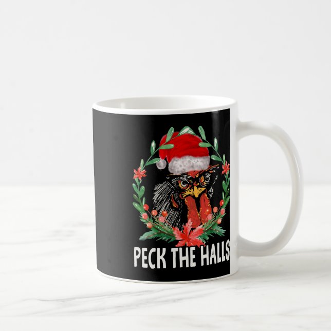 Peck The Halls Chicken Snowflakes Christmas Santa  Kaffemugg (Höger)