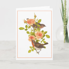 Pecklade bruna fåglar på ett Peach Ro Stem Card Tack Kort
