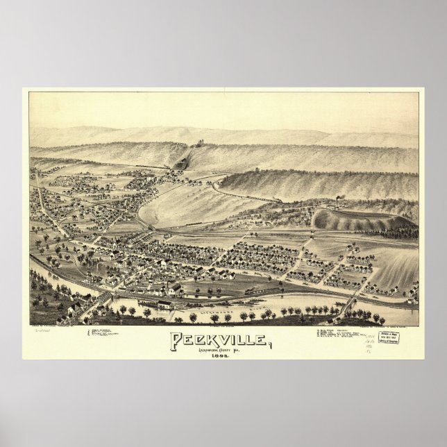 Peckville Pennsylvania 1892 Antique Panoramic Kart Poster (Framsidan)