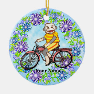 Pedal Bike Sock monkey Julgransprydnad Keramik