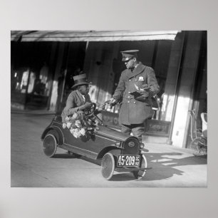 Pedal Car Traffic Stop, 1922. Vintage Photo Poster