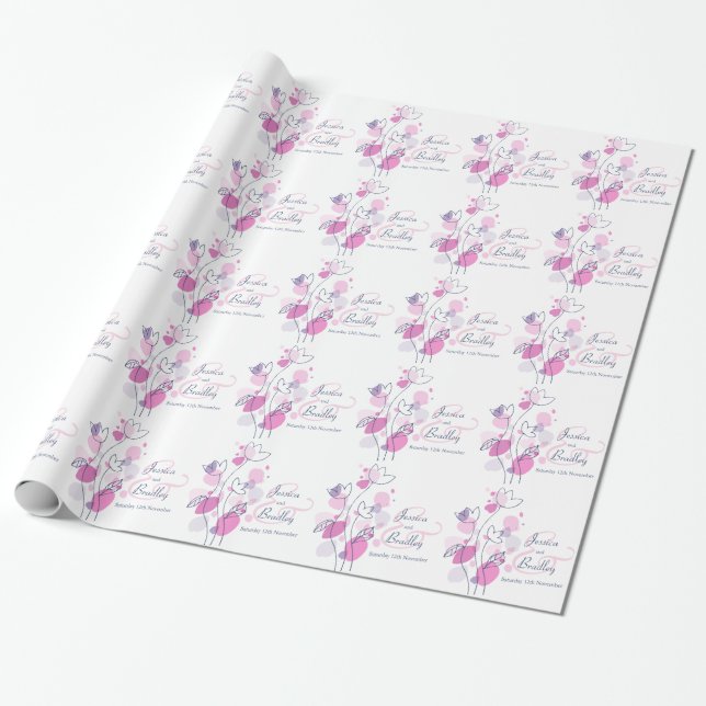 Pedaler av konfetti-blommor rosa blue bröllop presentpapper (Utrullad)